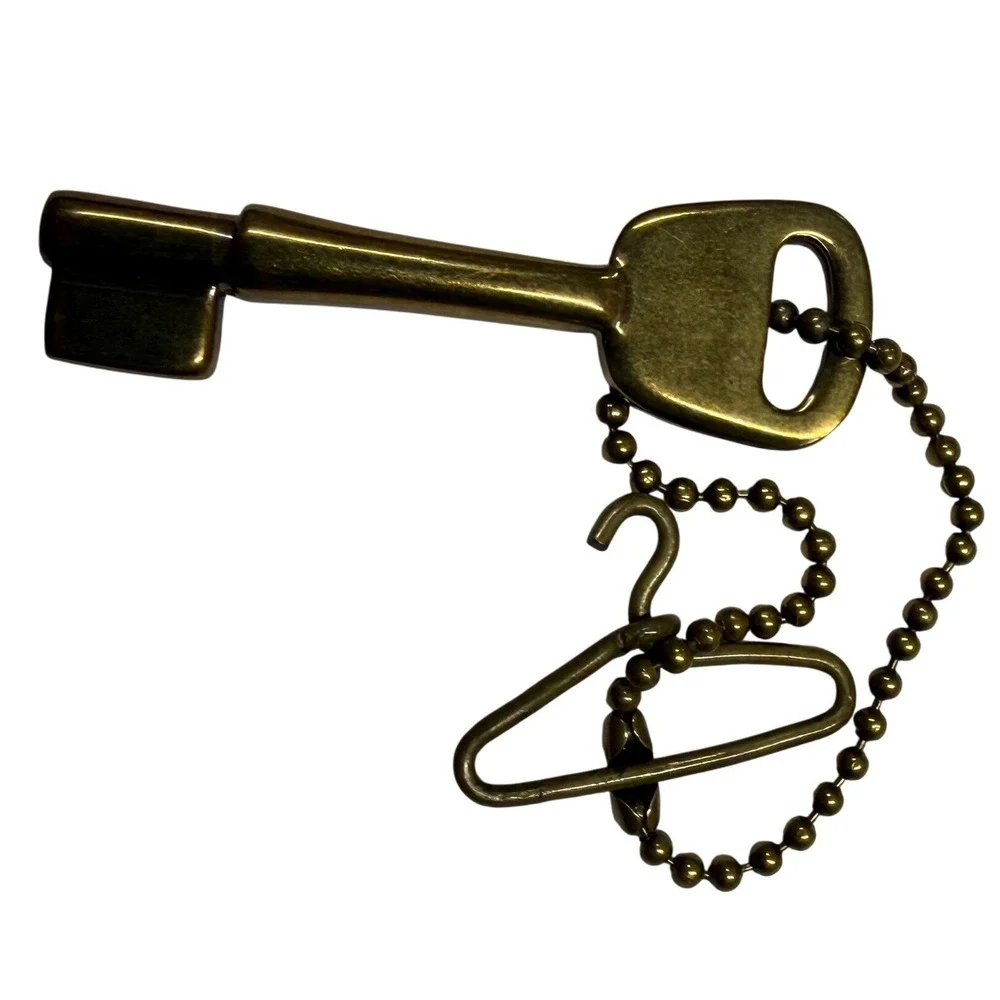 Fossil Vintage Brass Key Shape Keychain Charm 1954 with Mini Hanger Fob